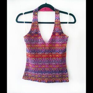 Vintage 90's Multicolour Halter with Cool Pattern, Women's Small